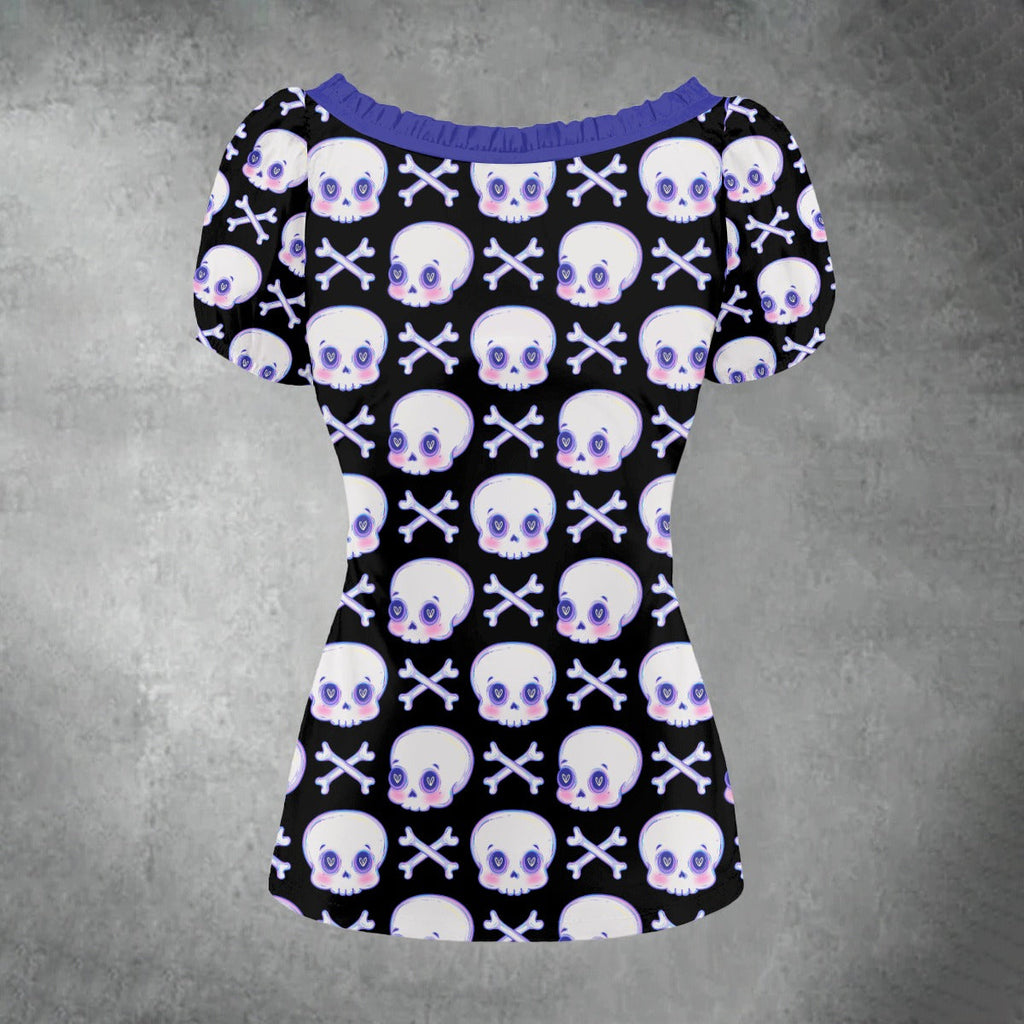 Sweetheart Skull Puff Sleeve Blouse