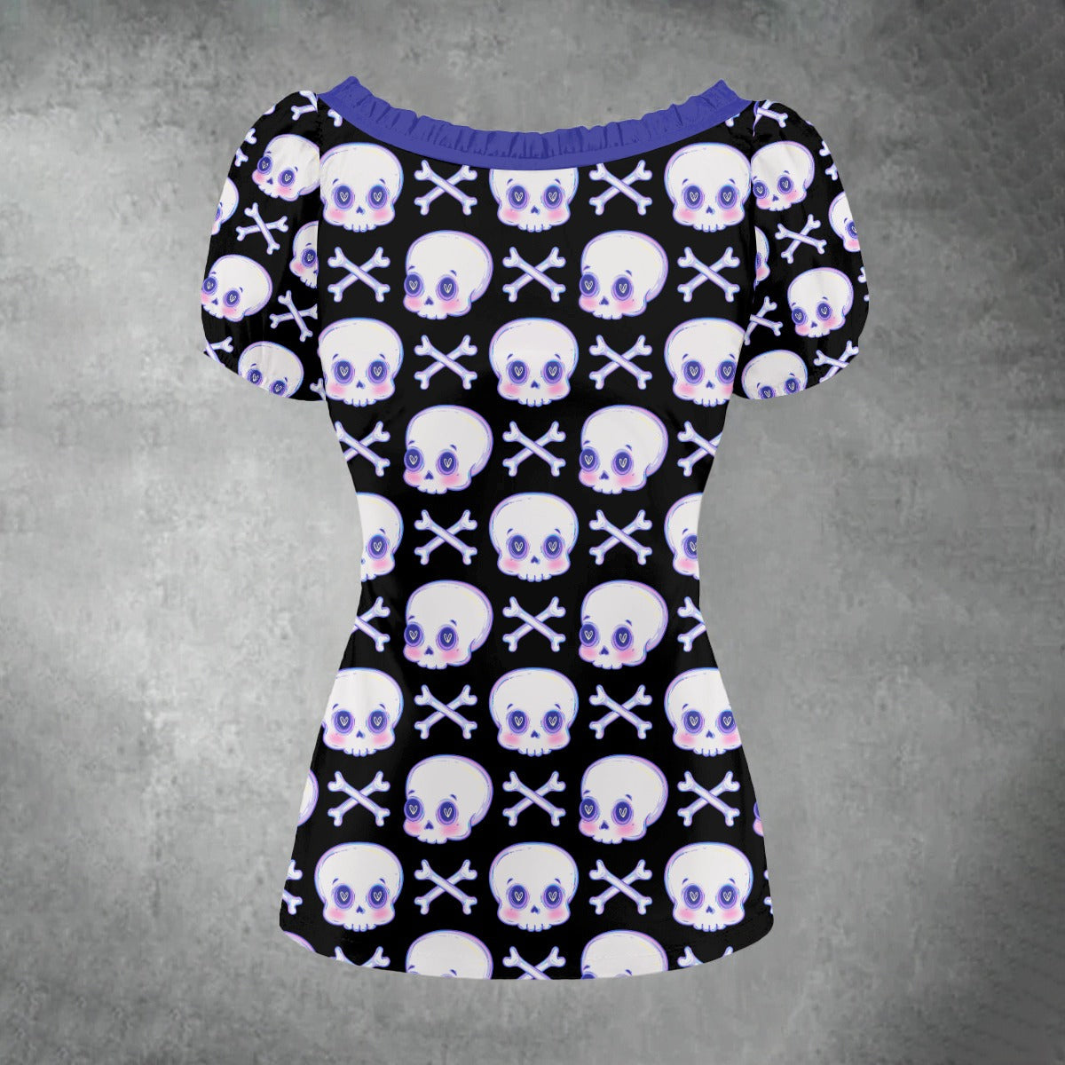 Sweetheart Skull Puff Sleeve Blouse