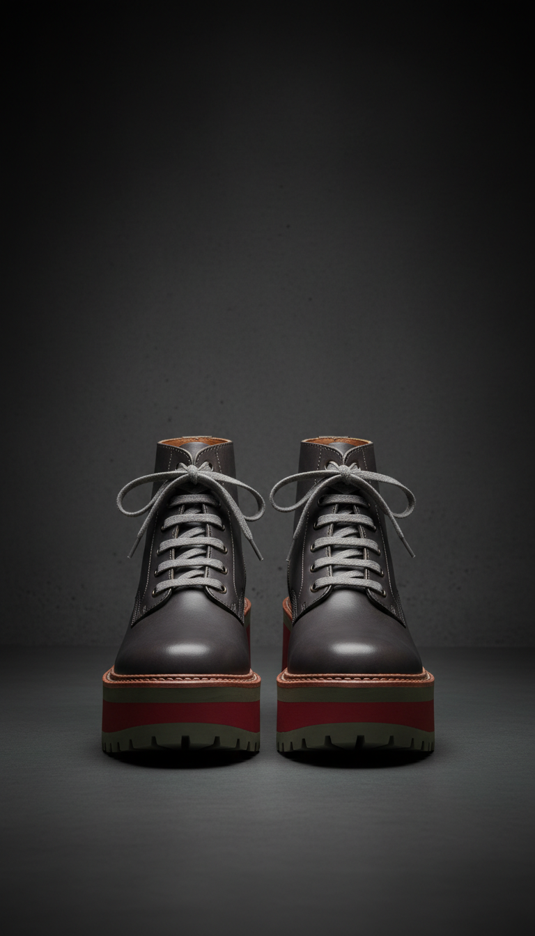 Leather platform boots with metal studs