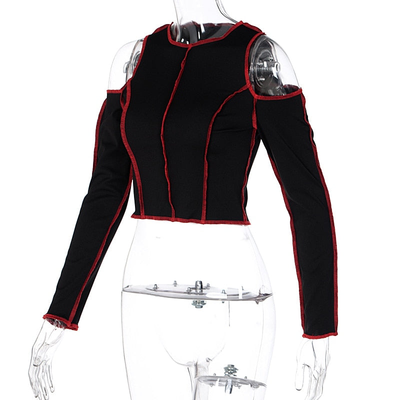 Goth Hollow Out Long Sleeve Crop Top