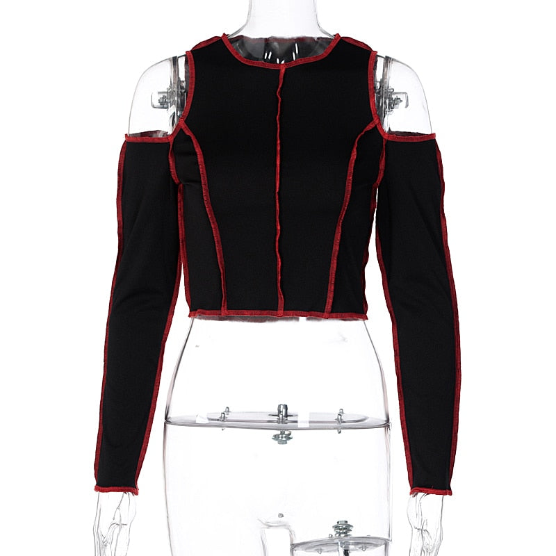 Goth Hollow Out Long Sleeve Crop Top