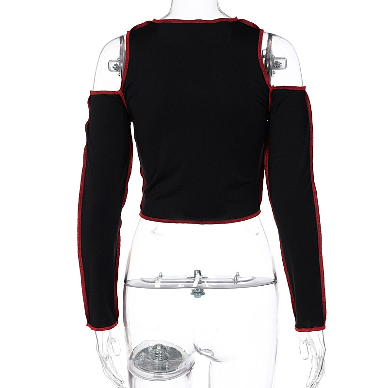 Goth Hollow Out Long Sleeve Crop Top