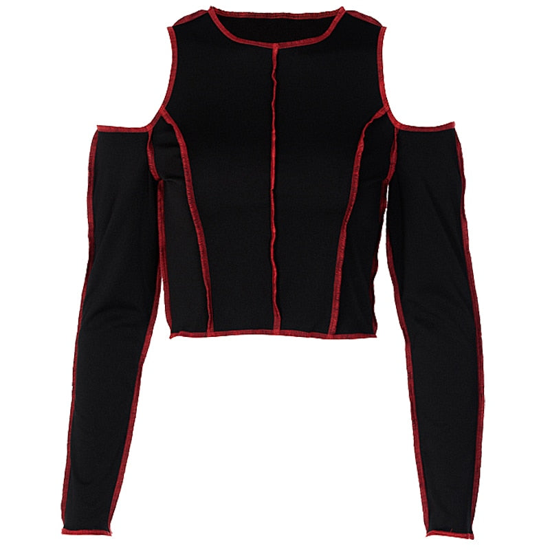Goth Hollow Out Long Sleeve Crop Top