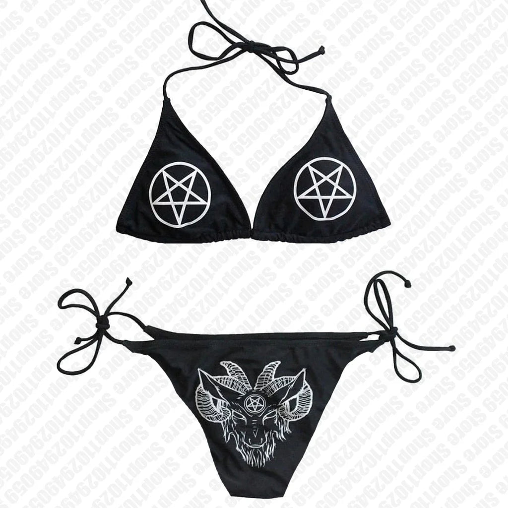 Aesthetic Gothic Fashion Women Swimwear 2000s Y2k Style Letter Print Bikini Set Thong Swimsuit Two Pieces Bathing Suit Emo Girls