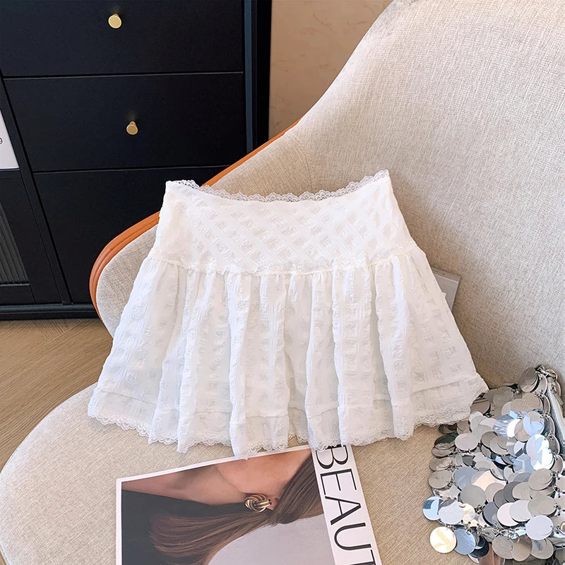 Balletcore Lace Trim Ruffled Mini Skirt