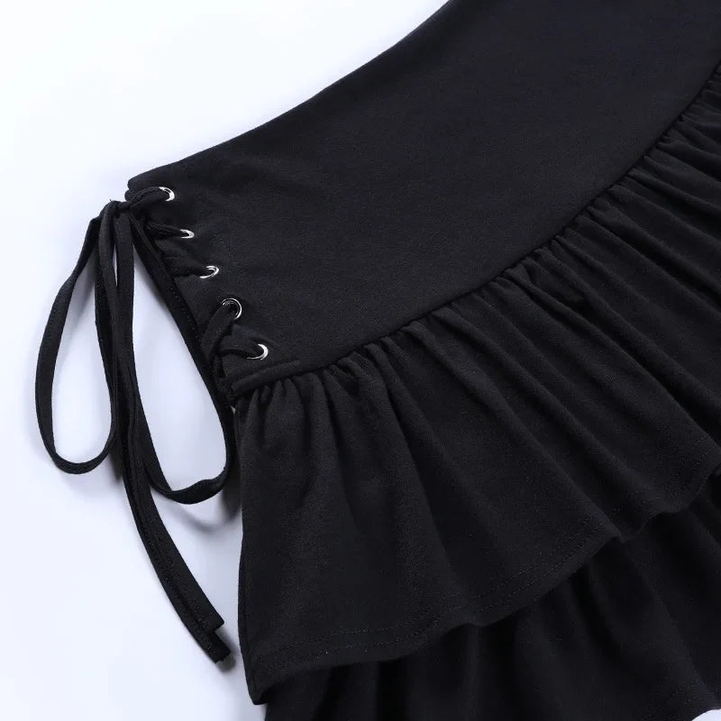 Streetwear Mall Goth Skirt Women Harajuku Y2k E-girl High Waist Bandage Mini Skirt Dark Gothic Punk Emo Alt Club Wear