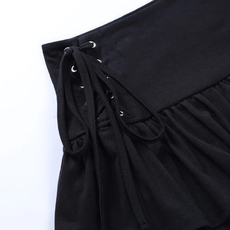 Streetwear Mall Goth Skirt Women Harajuku Y2k E-girl High Waist Bandage Mini Skirt Dark Gothic Punk Emo Alt Club Wear