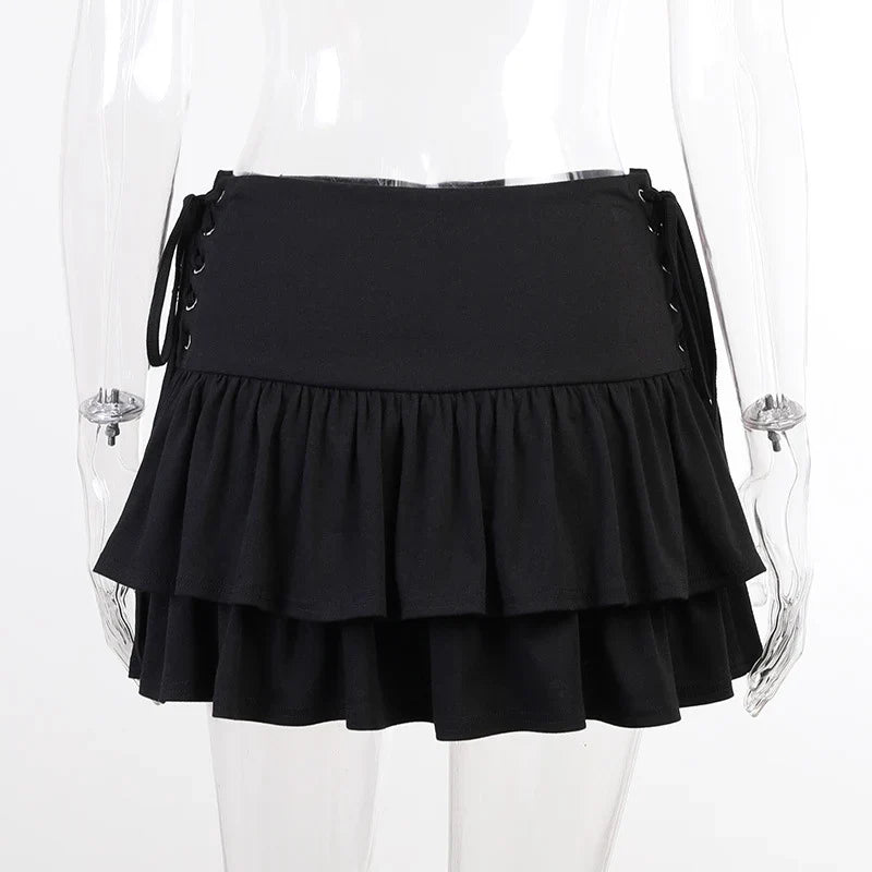 Streetwear Mall Goth Skirt Women Harajuku Y2k E-girl High Waist Bandage Mini Skirt Dark Gothic Punk Emo Alt Club Wear