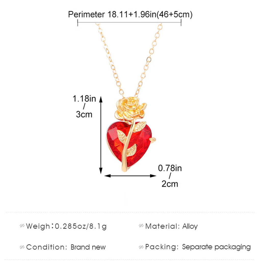 Dark Red Crystal Rose Pendant Necklace