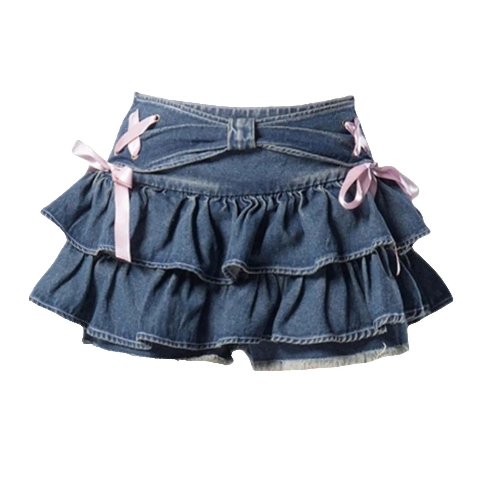 Sweet Kawaii Bow Vintage Denim Skirt Women New Fashion Summer A Line Gothic Mini Skirts American Retro Streetwear Y2k Clothes