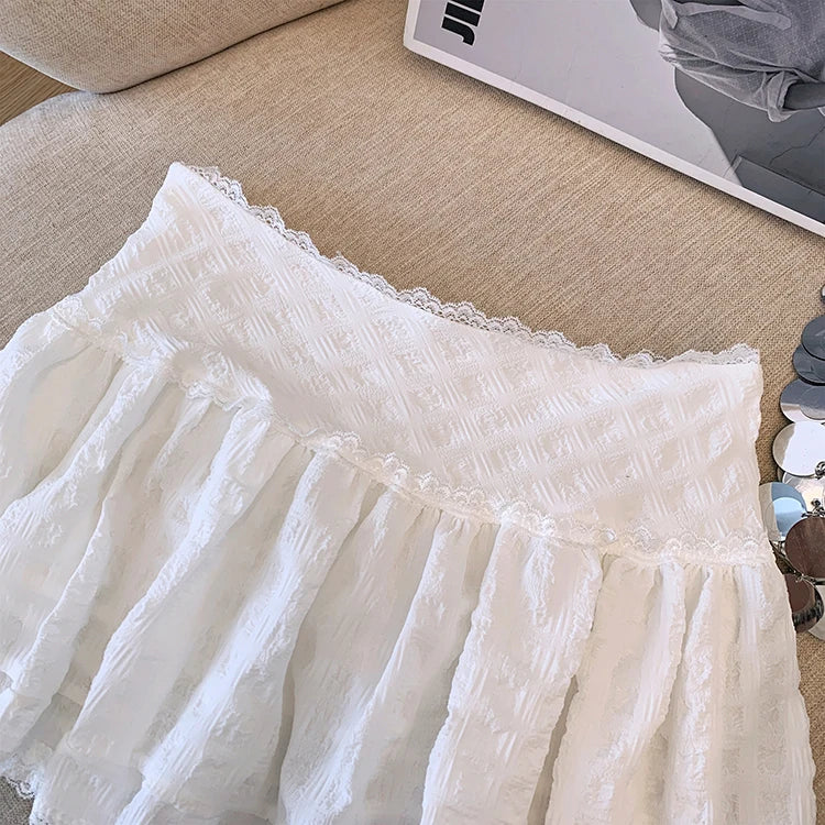 Balletcore Lace Trim Ruffled Mini Skirt