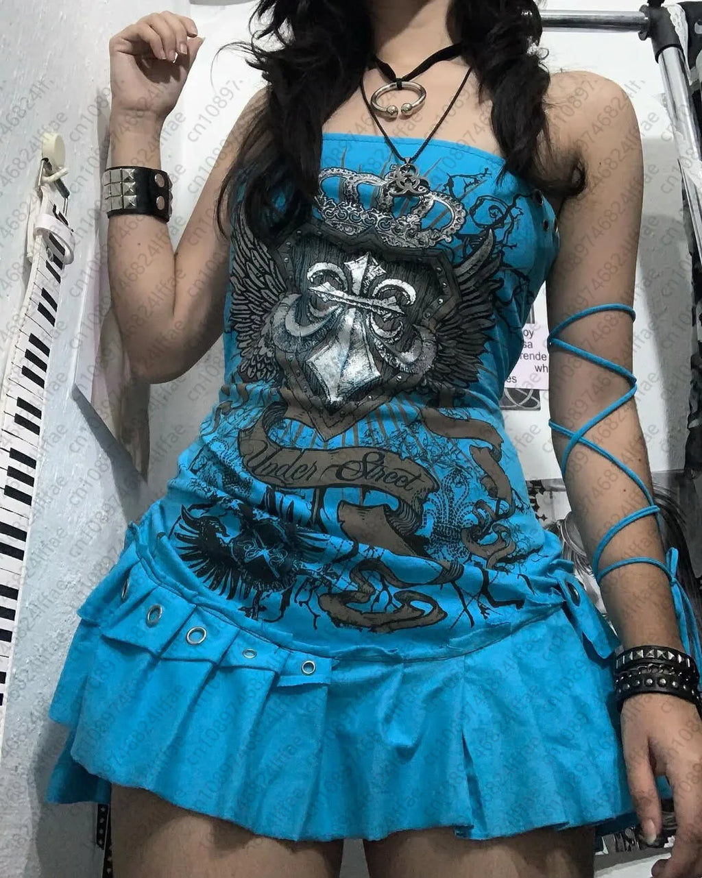 Y2K Gothic Bow Suspender Mini Dress