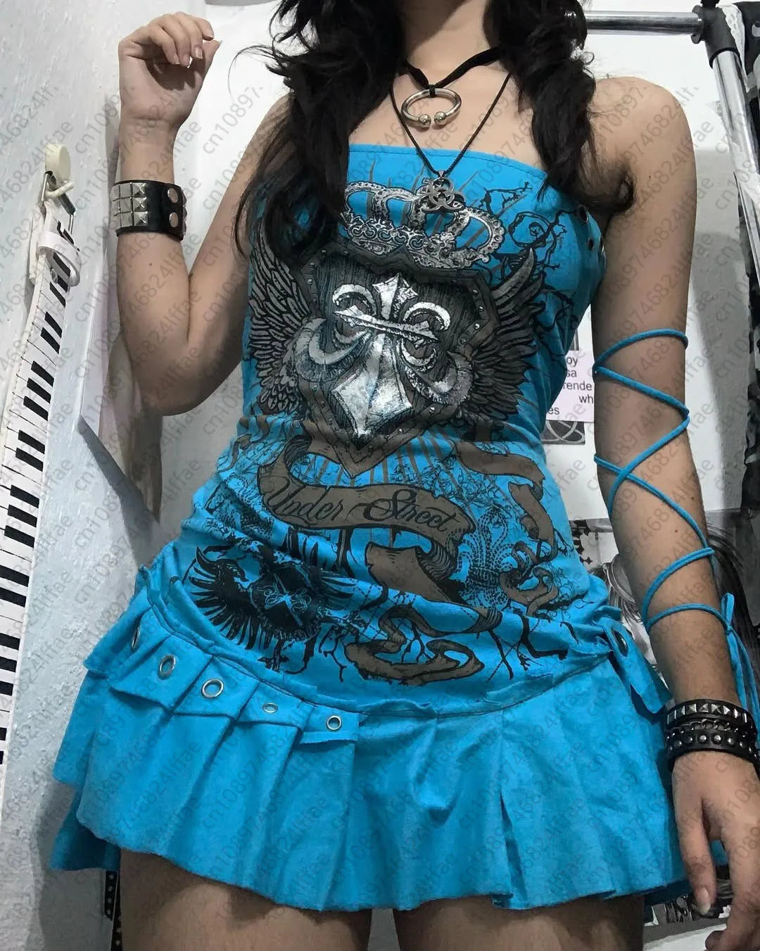 Y2K Gothic Bow Suspender Mini Dress