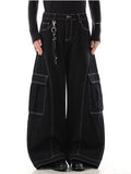 2026 Cyber Y2K Streetwear Black Baggy Women's Cargo Jeans Pants For Woman Clothing Wide Leg Gothic Punk Loose Fit Denim Trousers