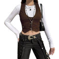 Women Vest Sleeveless V Neck Button Down Tank Tops Gilet with Pockets for Casual Street Gothic