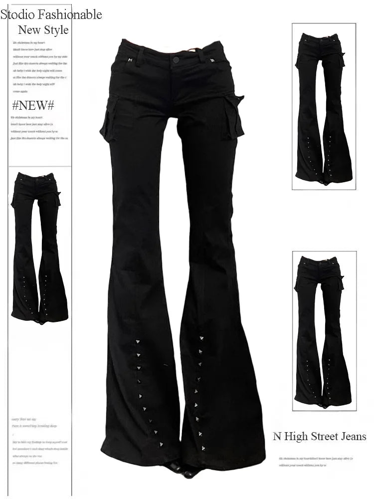 Dark Academia Low Rise Flare Jeans