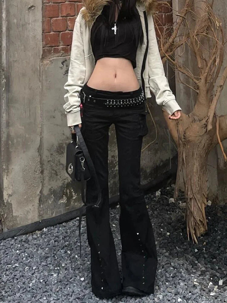 Dark Academia Low Rise Flare Jeans