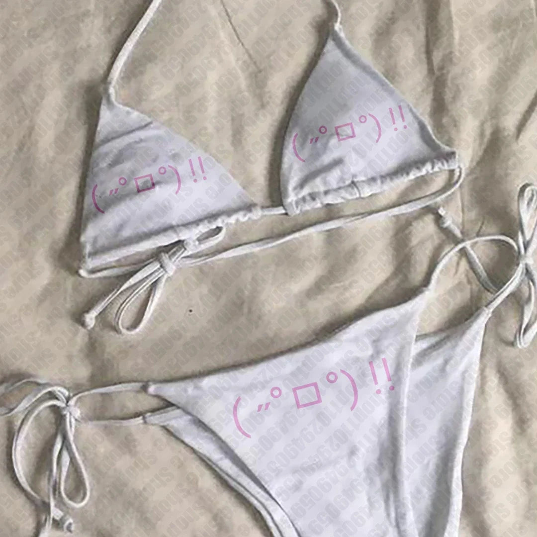 2000s Emo Girls Letter Print Bikini Set Sexy Thong Swimsuit Two Pieces Bathing Suit Punk Fashion Gothic Women Swimwear Y2k Style