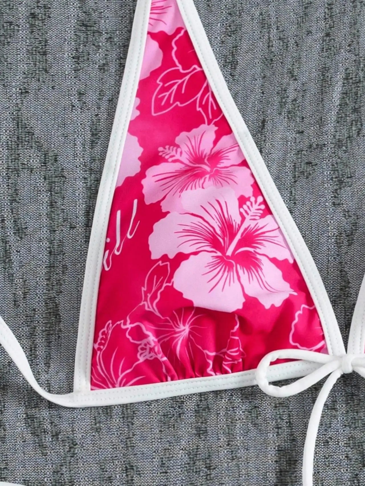 Vintage Pink Floral Print Contrast Bikini Set 2026 Women Drawstring Side Skirt 3 Piece Swimsuit Holiday Bathing Suit Swimwear