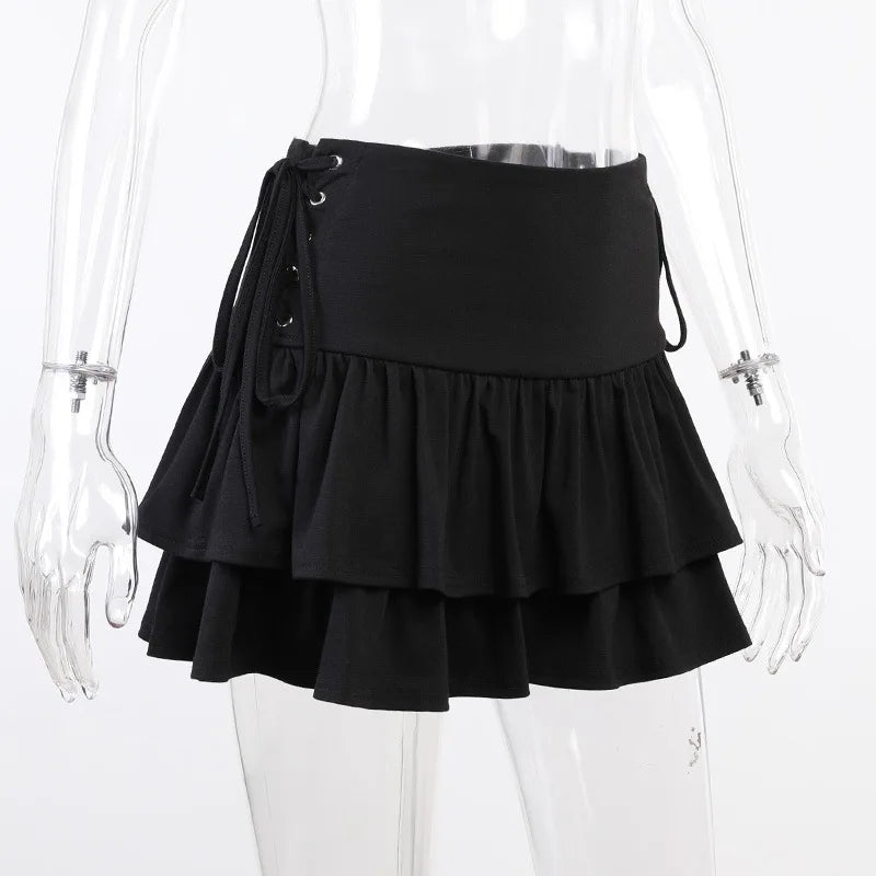Streetwear Mall Goth Skirt Women Harajuku Y2k E-girl High Waist Bandage Mini Skirt Dark Gothic Punk Emo Alt Club Wear