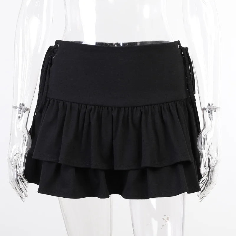 Streetwear Mall Goth Skirt Women Harajuku Y2k E-girl High Waist Bandage Mini Skirt Dark Gothic Punk Emo Alt Club Wear