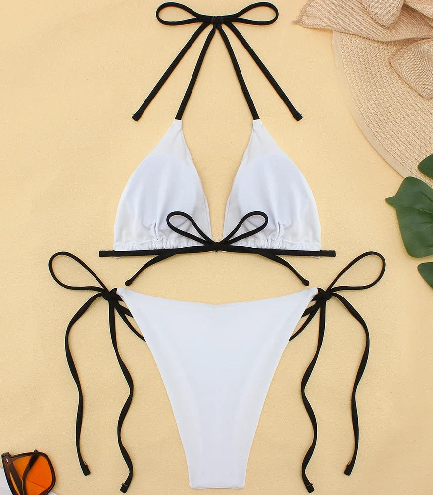 Gothic Bikini 2025 Women Punk Skull Print Bra Triangle Bottoms Swimsuit Split Bathing Suit Underwear Y2K Bikinis Swimwear