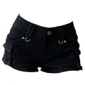 Women's Black Gothic Denim Shorts Y2k High Street Harajuku 2000s Aesthetic Sexy 90S Retro Jeans Shorts Summer Clothing 2025 New