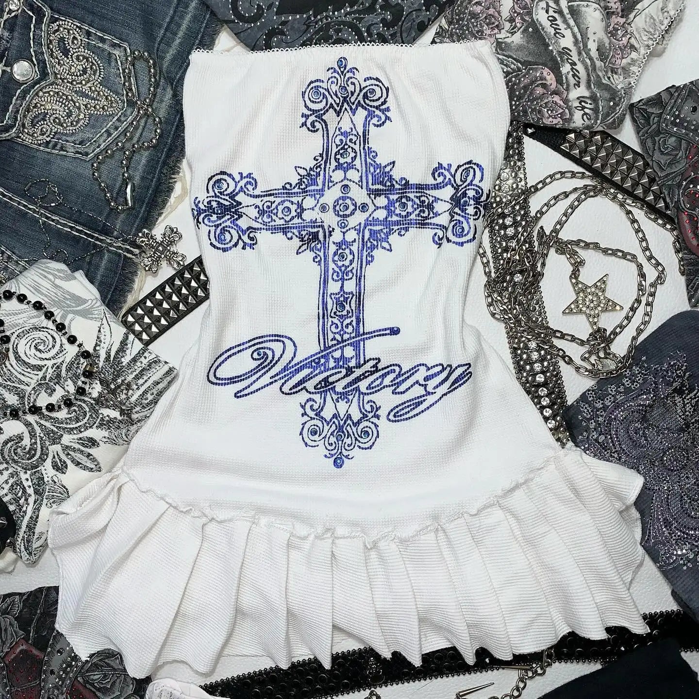 Y2K Gothic Bow Suspender Mini Dress