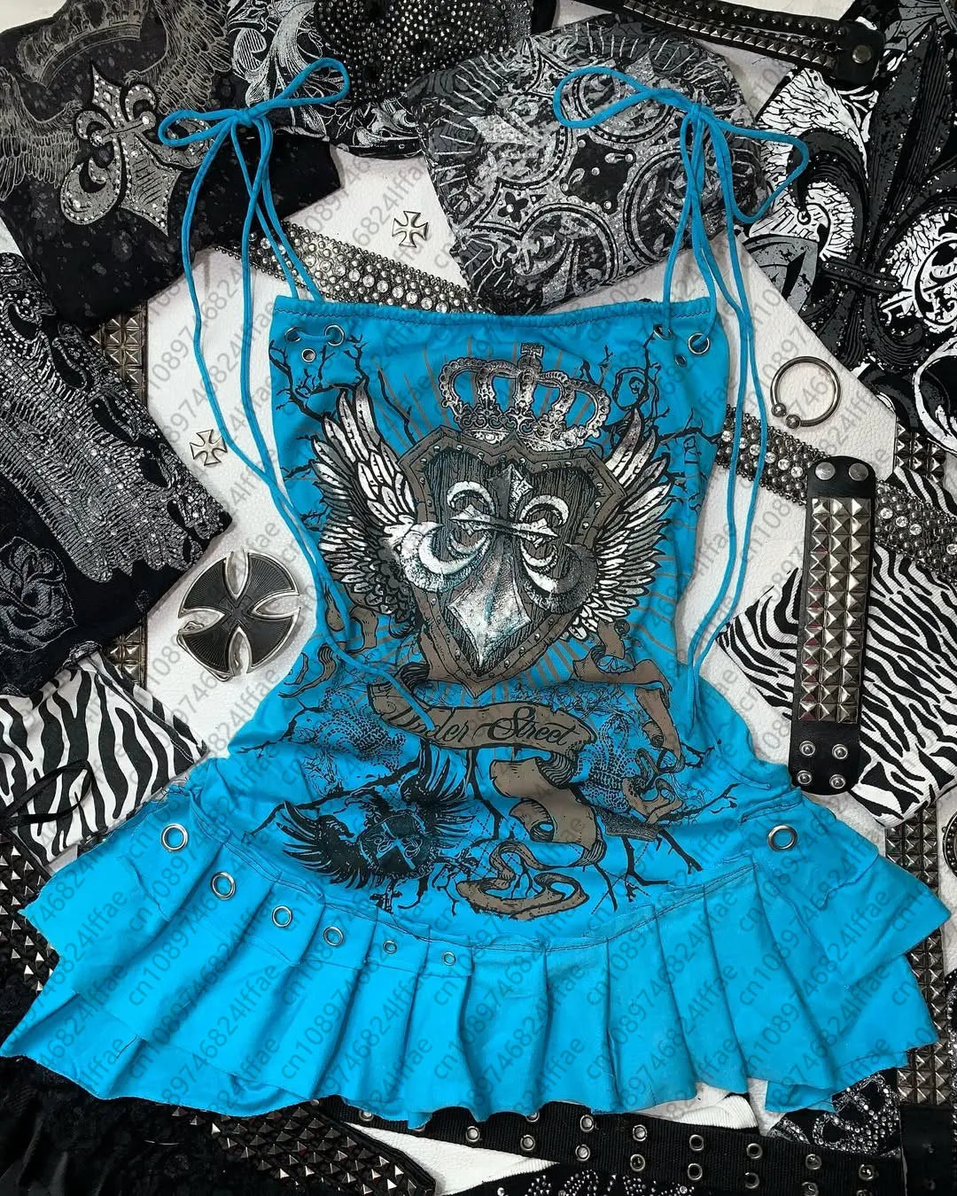 Y2K Gothic Bow Suspender Mini Dress