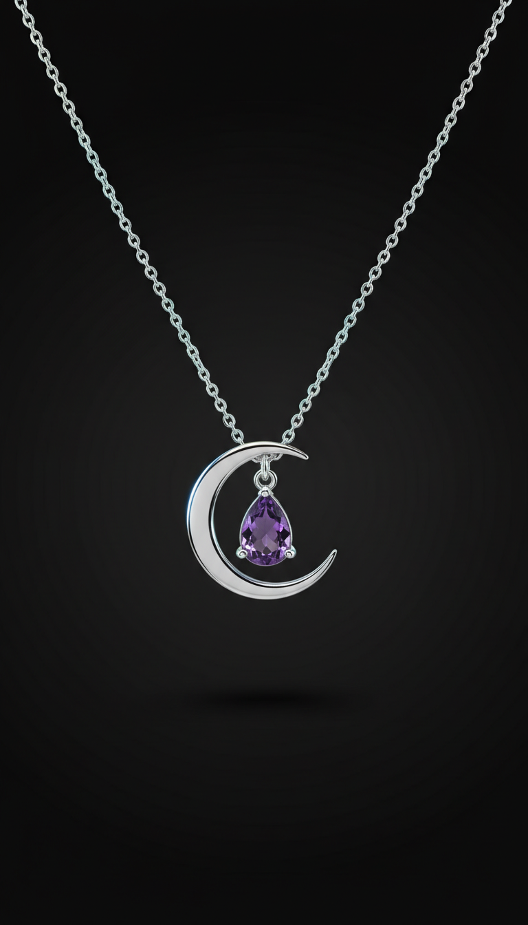 Crescent Moon Necklace with Amethyst