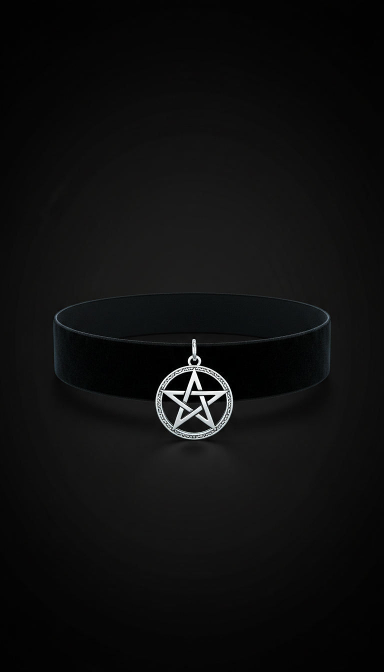 Black Velvet Choker with Pentacle Charm