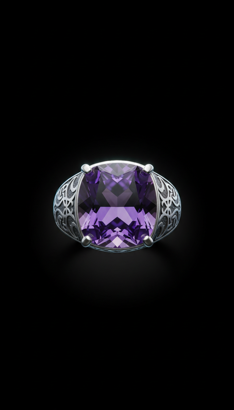 Amethyst Occult Engraved Silver Ring
