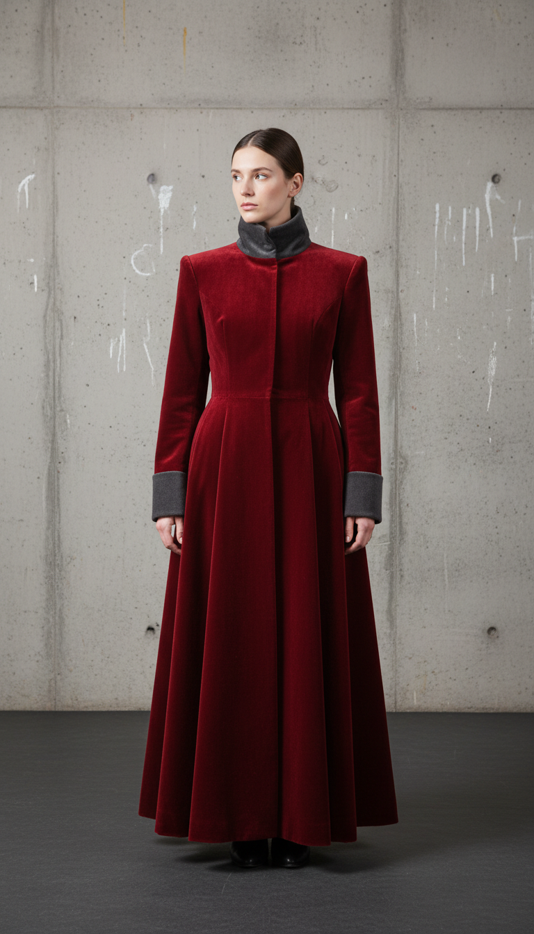 Velvet high-collar coat