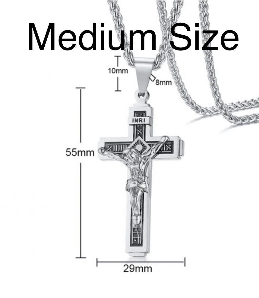 Gothic Crucifix Cross Necklace — Silver