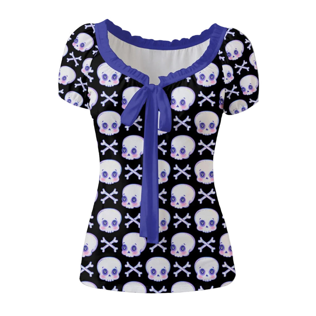 Sweetheart Skull Puff Sleeve Blouse