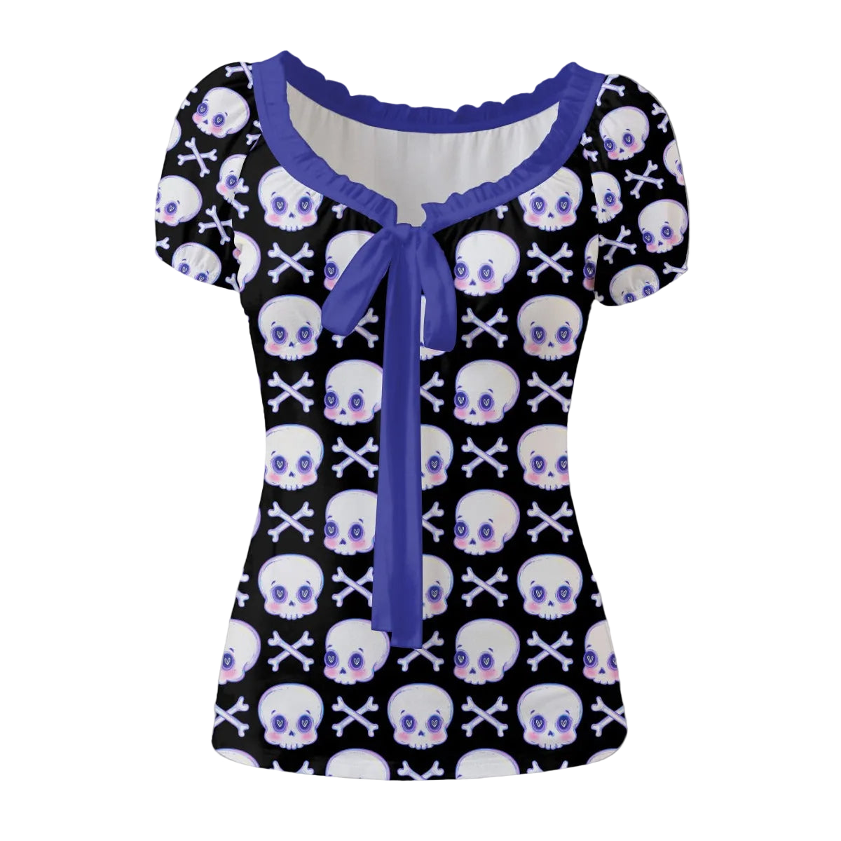 Sweetheart Skull Puff Sleeve Blouse