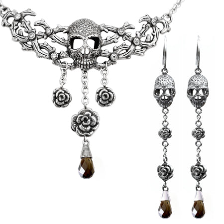 Skull Rose Necklace and Earrings Set